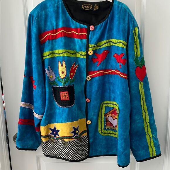 Allure VTG Hand-Made Embroidery Embellished flower,Birds Bright Multi Color S 2X - Picture 1 of 10